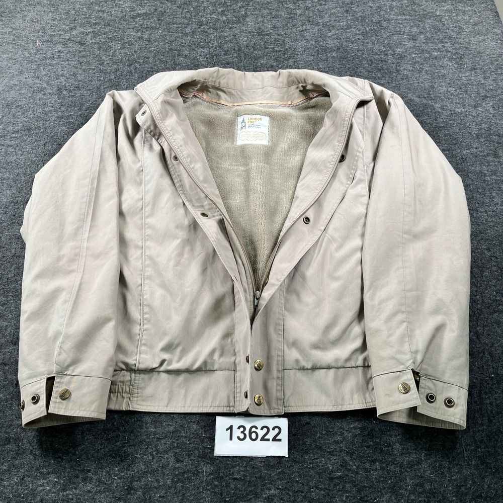 London Fog Harbor Jacket Mens 46 Regular Tan Beige Excellent Vintage Lined Zip